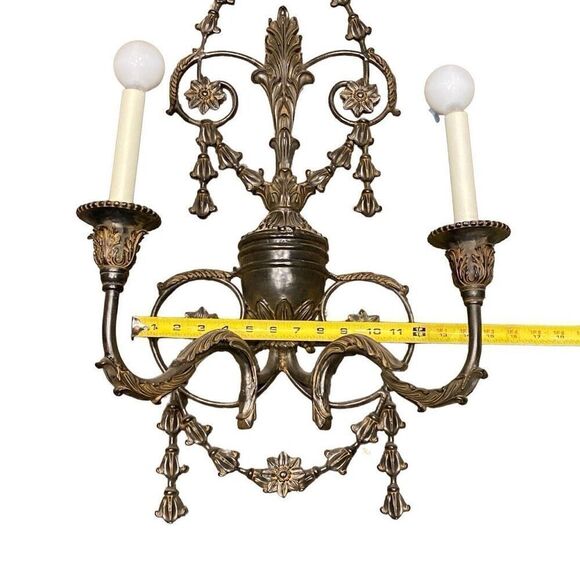 Antique Early 1900s  Neoclassical Style Wall Sconce Intricate Mixed Metal - Picture 8 of 9